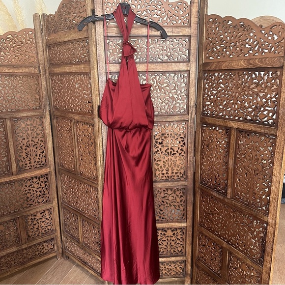 Reiss Lorena maxi halter dress dark red wine satin sz 8 reg $545 - Picture 5 of 7